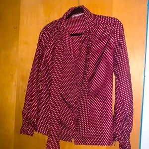 Cute Vintage Lady Manhattan Blouse with brick and white polka dots